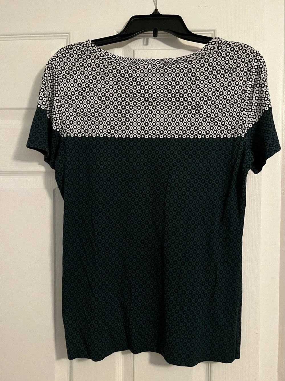 Tory Burch Keaton Geometric Logo Tee Shirt Blue White Medallion Cotton M